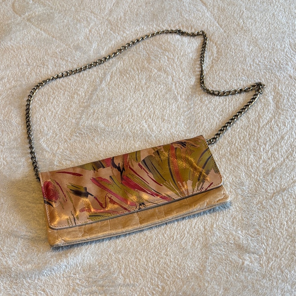 Maurizio Taiuti Abstract Genuine Leather Clutch Removable Chain Strap EUC